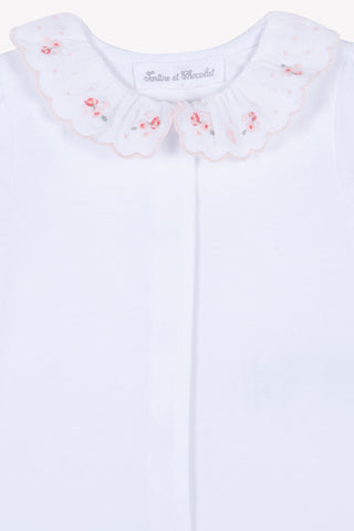 Embroidered Ruffle Collar Bodysuit in White