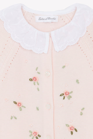 Embroidered Knit Babygrow in Pink