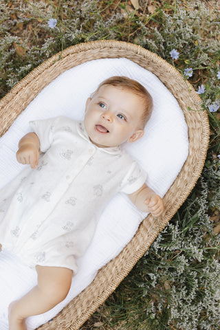 Towelling Cotton Romper in White
