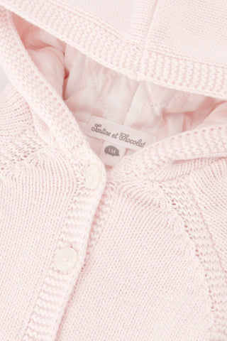 Knitted Hooded Cardigan in Pale Pink