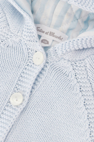 Knitted Hooded Cardigan in Light Blue