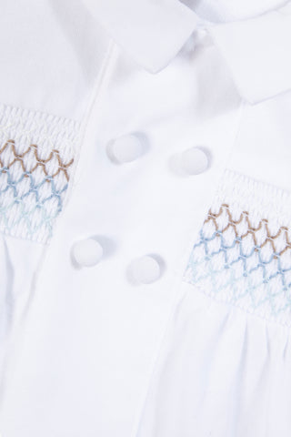 Smocked Panel Babygrow in White