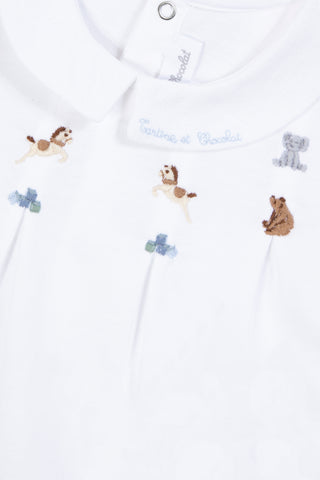 Embroidered Circus Babygrow in White