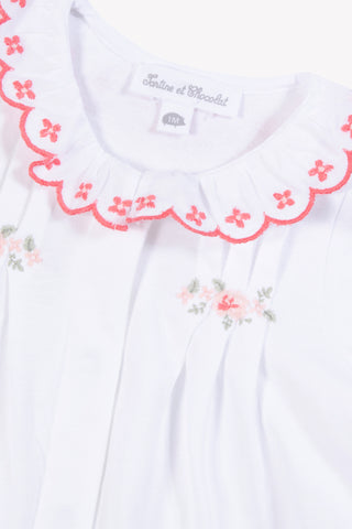 Embroidered Collar Babygrow in White