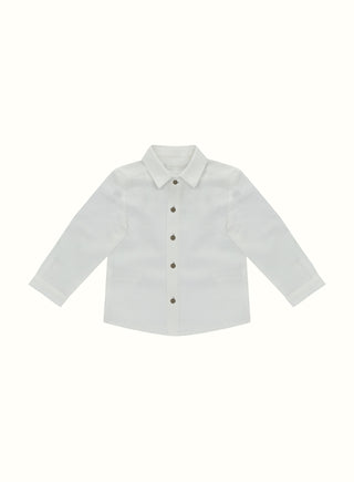 Linen Blend Long Sleeve Shirt in White