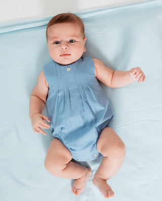 Pleated Romper in Blue