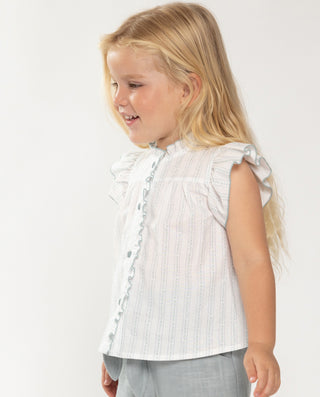 Striped Ruffle Blouse in White
