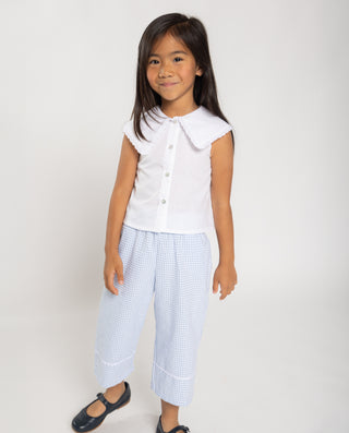 Gingham Wide Leg Trousers in Blue