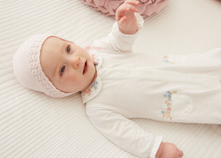 Embroidered Garden Babygrow in White