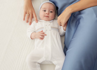Smocked Panel Babygrow in White
