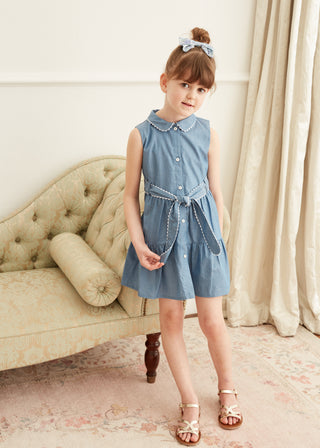 Scalloped Trim Dress in Blue