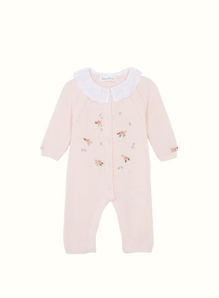 Embroidered Knit Babygrow in Pink