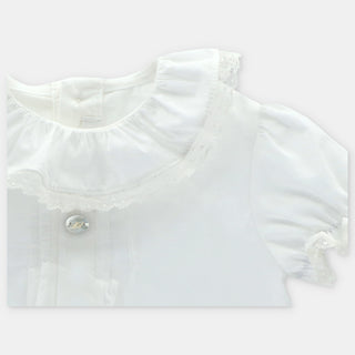 Frill Collar Short Sleeve Blouse in Ivory
