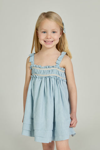 Ruffle Linen Dress in Blue
