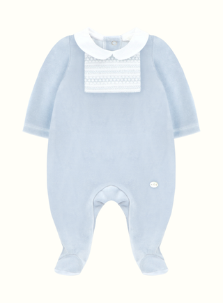 Baby Blue Velvet Smock Babygrow
