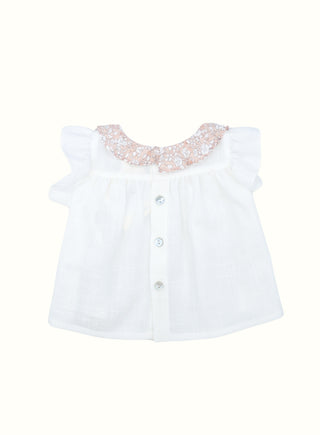Lilly Floral Trim Blouse in Pink
