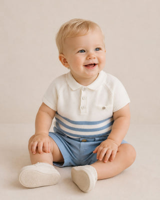 Striped Polo Knit Shirt with Blue Shorts   Set (12M 6Y)
