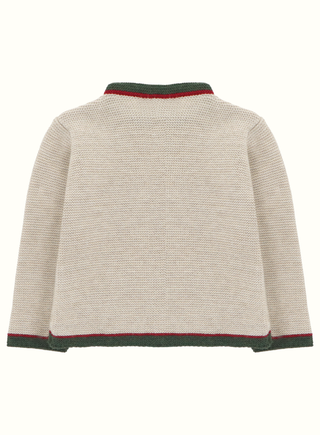 Knitted Austrian Cardigan in Beige with Red and Green Trim
