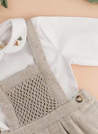 Boy Beige Wool Dungarees
