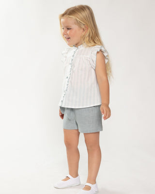 Stripped Ruffle Blouse with Linen Bow Belt Shorts   Set (2Y 6Y)
