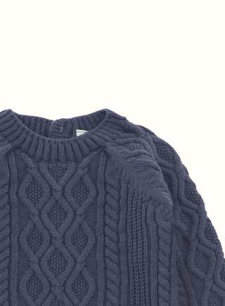 Blue Knitted Baby Boy Set with Bonnet
