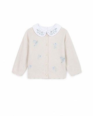 Wool & Cashmere Cardigan with Bodysuit with Hand Embroidered Floral Collar   Set (6M 3Y)
