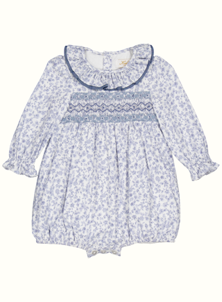 Adeline Baby Girl Smocked Romper in Blue
