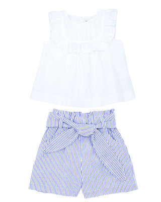 Ruffled Bib Blouse with Striped Bow Tie Shorts   Set (2Y 6Y)
