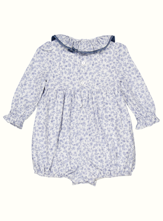 Adeline Baby Girl Smocked Romper in Blue
