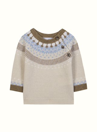 Baby Boys Beige and Blue Fair Isle Wool Knit Jumper (6M 4Y)
