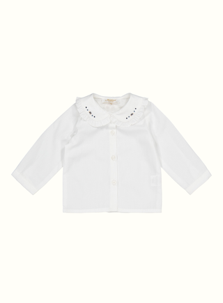 Helena Girl White Blouse with Navy Embroidery
