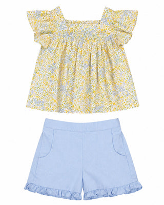 Girl Floral Blouse with Shorts in Blue   Set (6M 5Y)
