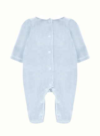 Baby Blue Velvet Smock Babygrow
