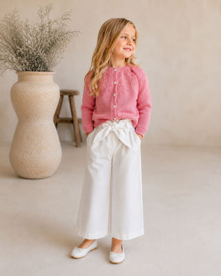 Pointelle Knit Cardigan with Wide Leg Trousers with Belt   Set (2Y 6Y)
