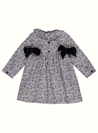 Victoria Smocked Long Sleeve Dress in Navy
