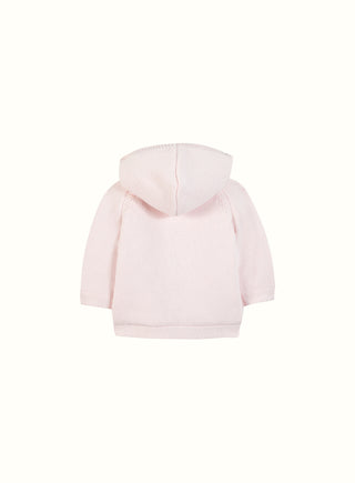 Knitted Hooded Cardigan in Pale Pink

