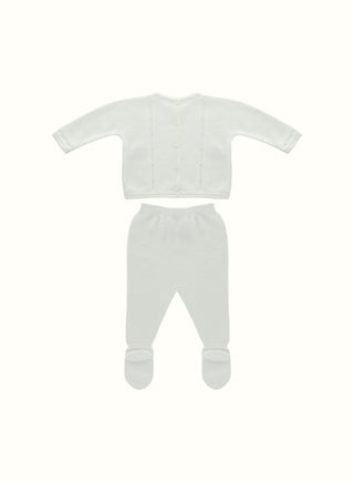 Embroidered Knitted Set in Ivory
