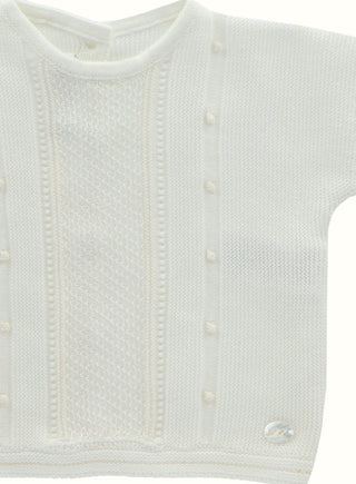 Embroidered Knitted Set in Ivory

