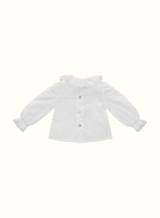 Frill Collar Long Sleeve Blouse in White

