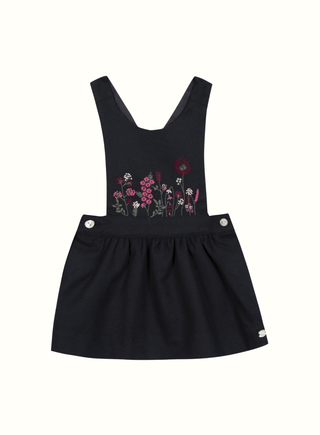 Girls Navy Floral Embroidered Dress with Braces (12M 3Y)

