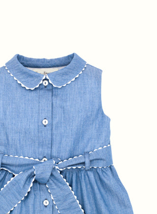 Scalloped Trim Dress in Blue
