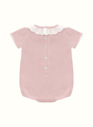 Frill Collar Knitted Romper in Pink
