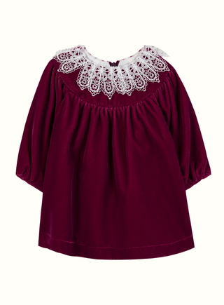 Girls Red Velvet Dress with Lace Collar (6M 4Y)
