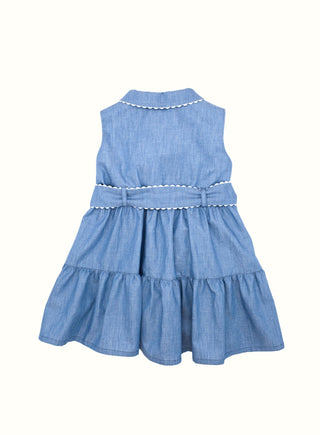Scalloped Trim Dress in Blue
