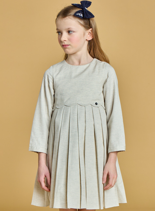Claudia Long Sleeve Cotton Dress in Grey Melange
