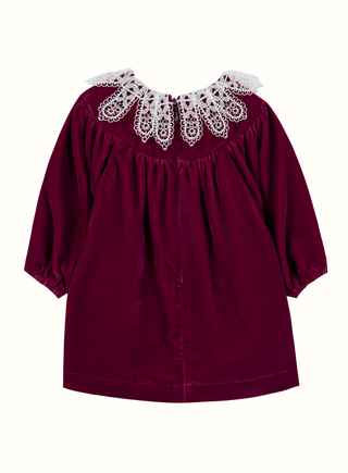 Girls Red Velvet Dress with Lace Collar (6M 4Y)
