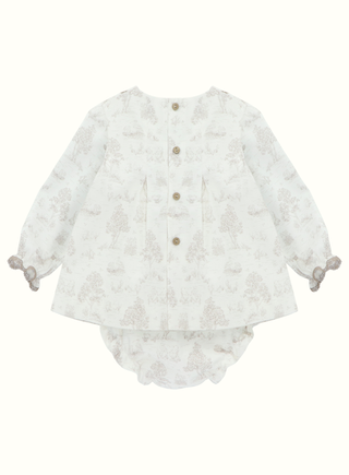 Sofia Long Sleeve Dress with Bloomers for Girl in Beige
