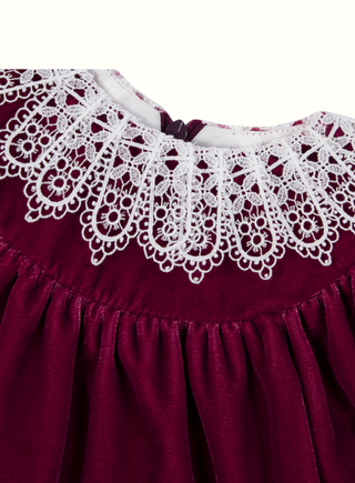 Girls Red Velvet Dress with Lace Collar (6M 4Y)
