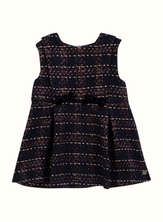 Baby Girl Navy Blue & Red Check Sparkly Tweed Sleeveless Dress (12M 3Y)
