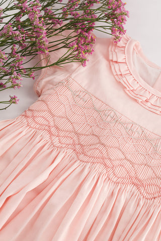 Hand Smocked Ruffle Collar Dress in Pink
